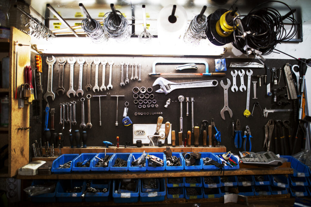 A well-organized garage workshop